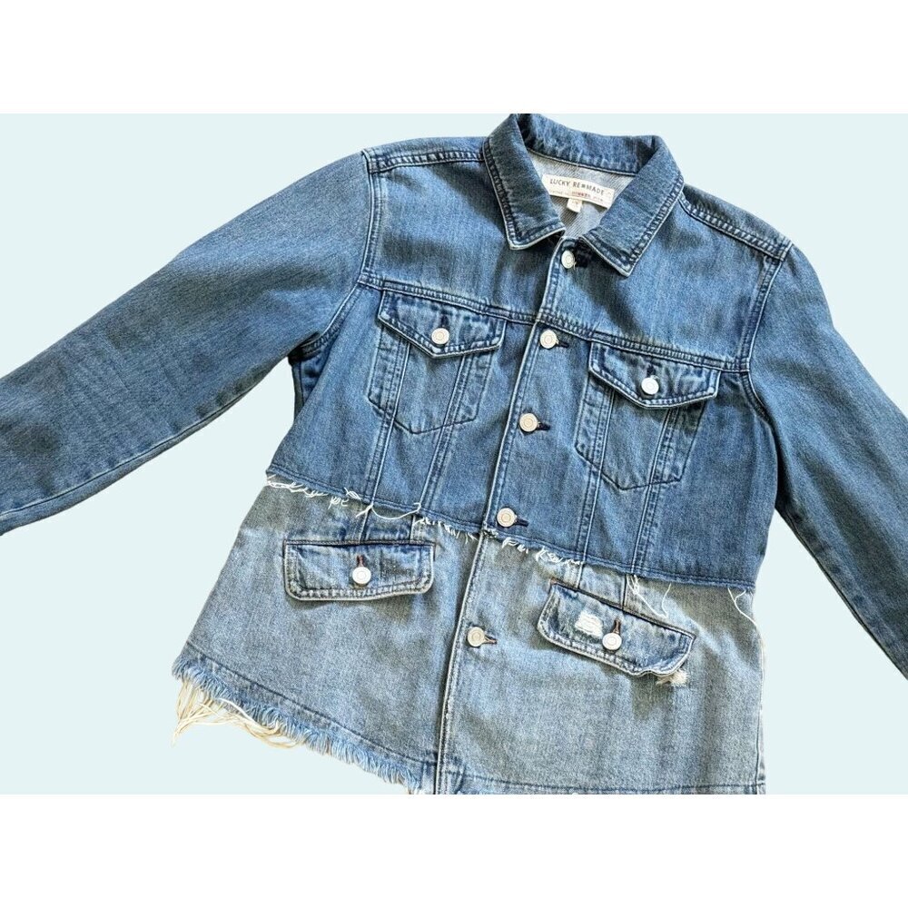 LUCKY BRAND Re-Made 2 Tone Waisted Trucker Chore Denim Jacket Sz L